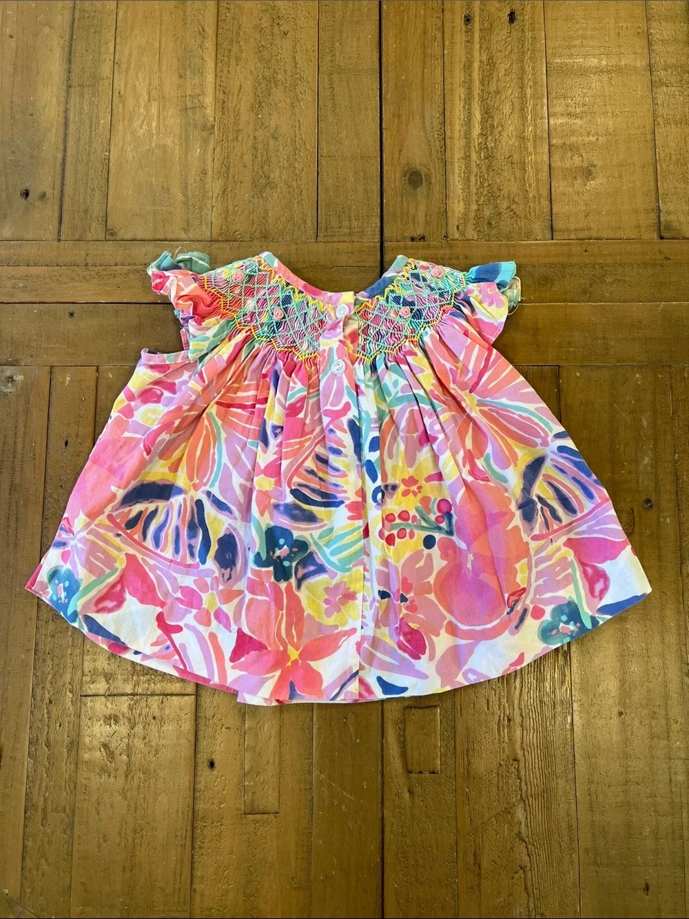 Stitchy fish smocked floral top and bloomers matching set 9 months vibrant